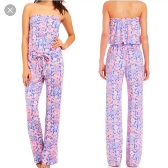 Lilly Pulitzer Tia Iris Blue Werk it Jumpsuit 33970 - Picture 1 of 13